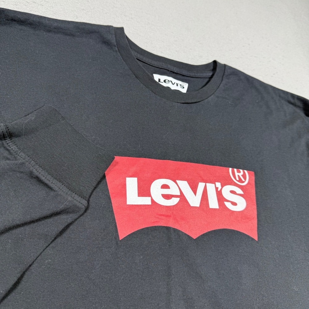 Levis Mens XXL Black Long Sleeve Batwing Graphic Logo Cotton T-Shirt